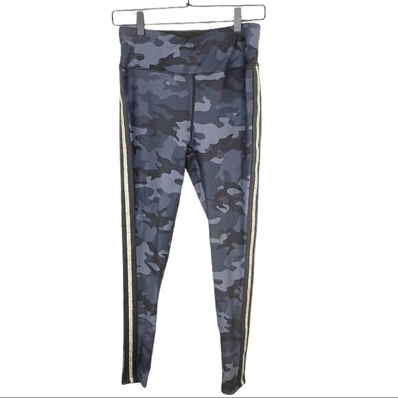 Avia High Waist Leggings Activewear Pants Cammo Metallic Stripe Navy Gray  S - Picture 4 of 12